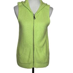 Christopher & Banks Petite Lime Green Knit ZipUp Sleeveless Hooded Sweater Sz PM